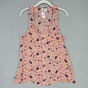 Full Tilt Tank Top Womens M Pink Allover Girly Print Chiffon Racerback Cute Fun